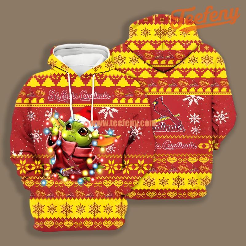 Arizona Cardinals Baby Yoda Ugly Christmas 3D Hoodie Zipper