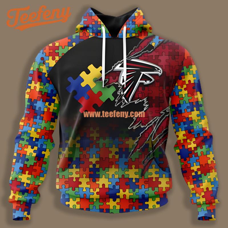 Atlanta Falcons Autism Awareness Puzzle 3D Hoodie Pullover