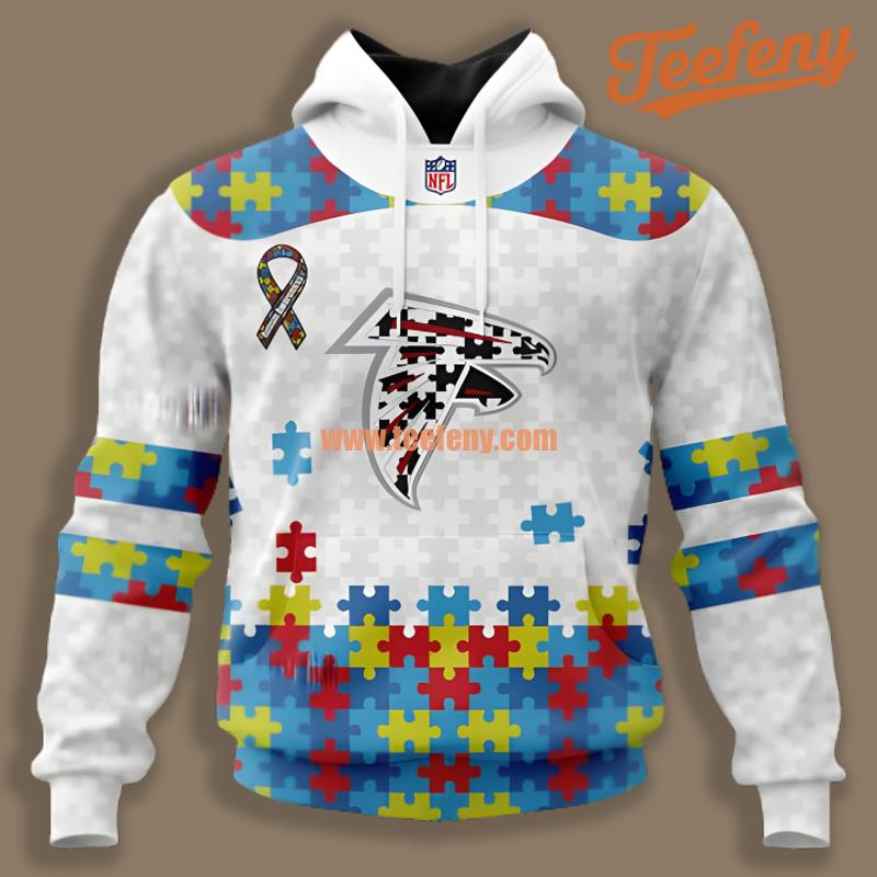 Atlanta Falcons Autism Awareness Puzzle White 3D Fashion Hoodie