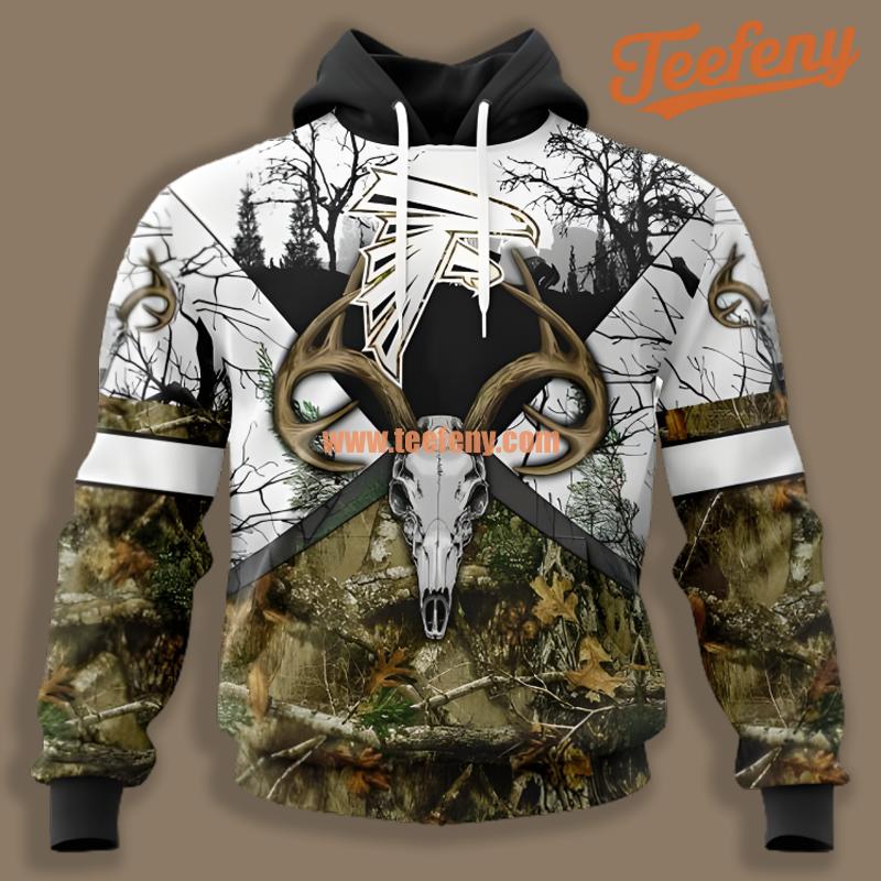 Atlanta Falcons Camo Hunting Deer Antlers Skull 3D Pattern Hoodie