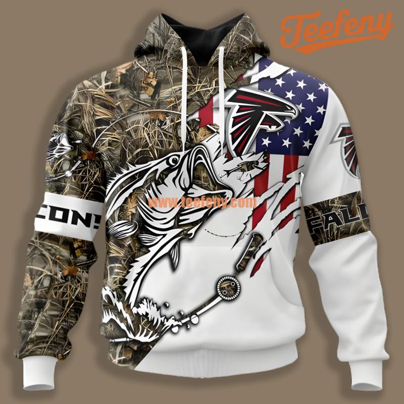 Atlanta Falcons Fishing American Flag Camo 3D Hoodie Dad Mom