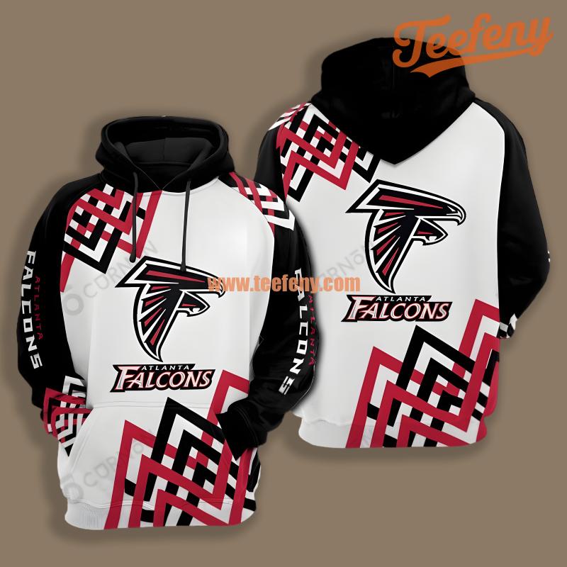 Atlanta Falcons Geometric Pattern White 3D Pattern Hoodie