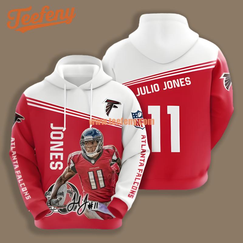 Atlanta Falcons Julio Jones Player Red 3D Puff Print Hoodie