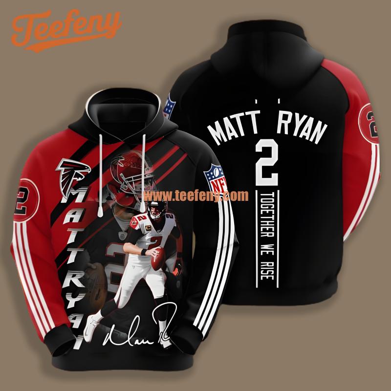 Atlanta Falcons Matt Ryan Player Black 3D Zip Up Hoodie