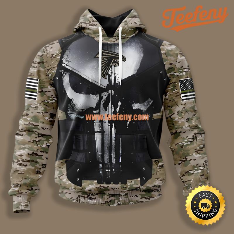 Atlanta Falcons Punisher Skull Camo 3D Pattern Hoodie