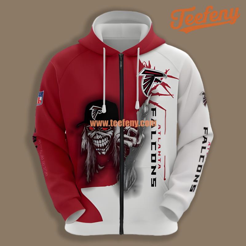Atlanta Falcons Skull Ripped Half Red Half White 3D Unisex Hoodies