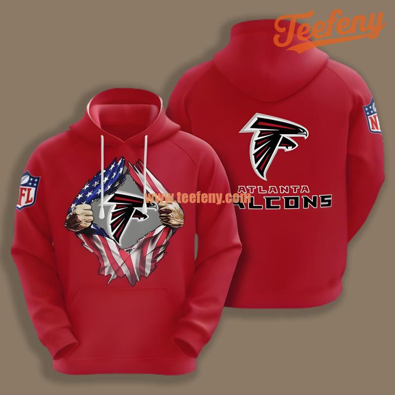 Atlanta Falcons Us Flag Ripped Chest 3D Art Hoodie