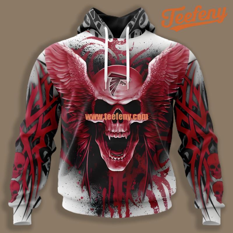 Atlanta Falcons Winged Skull Red 3D Realistic Hoodie