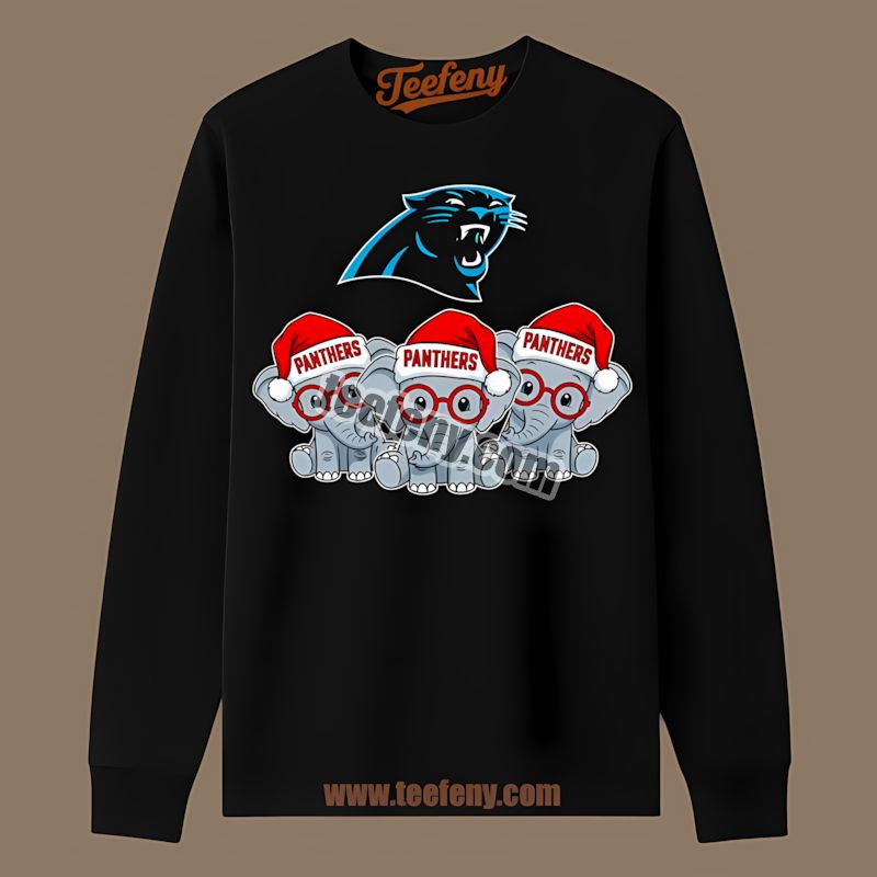 Carolina Panthers Christmas Elephants Long Sleeve In Vintage Style Carolina Panthers Christmas Elephants Long Sleeve In Vintage Style