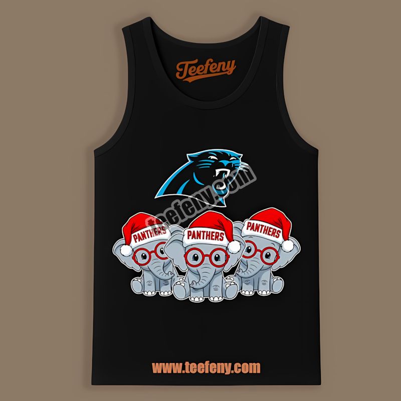 Carolina Panthers Christmas Elephants Tanktop In Vintage Style Carolina Panthers Christmas Elephants Tanktop In Vintage Style