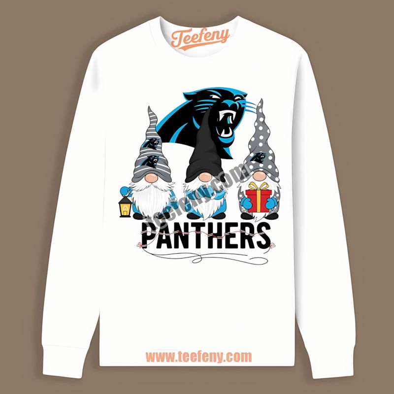 Carolina Panthers Christmas Gnomes Unisex Long Sleeve For Holidays Carolina Panthers Christmas Gnomes Unisex Long Sleeve For Holidays
