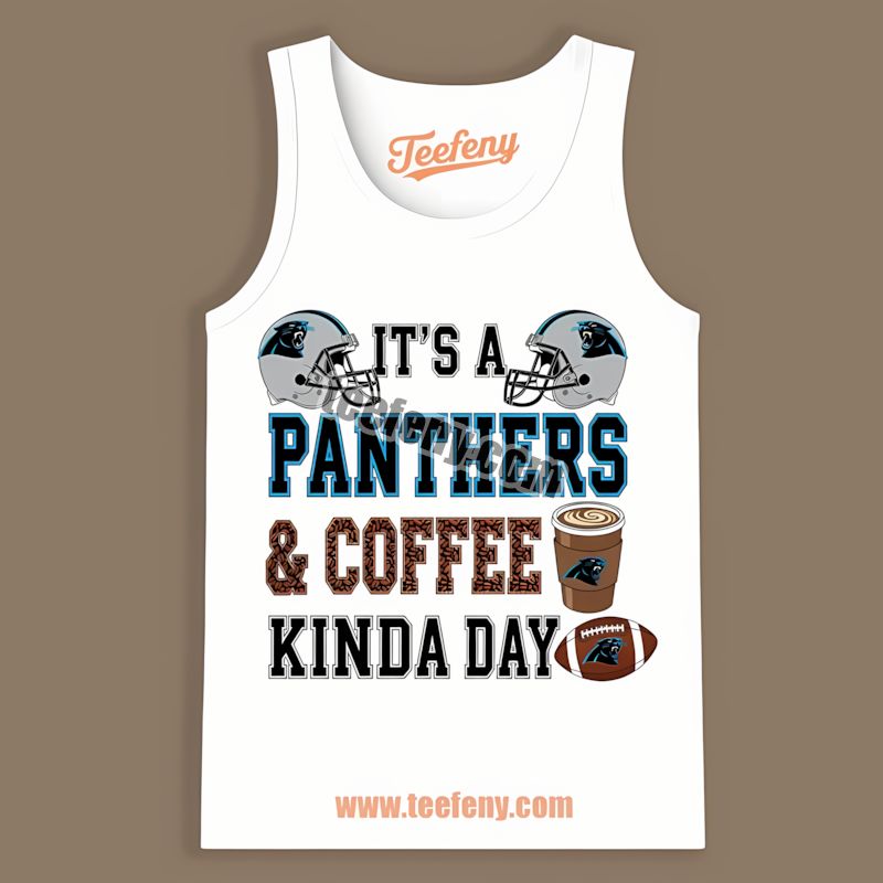 Carolina Panthers Coffee Kinda Day Tanktop In Retro Style Carolina Panthers Coffee Kinda Day Tanktop In Retro Style