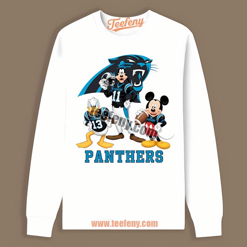 Carolina Panthers Disney Mickey Donald Goofy Long Sleeve In Color Carolina Panthers Disney Mickey Donald Goofy Long Sleeve In Color