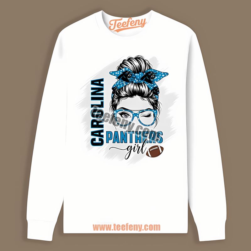 Carolina Panthers Girl Long Sleeve In Retro Style For Women Fans Carolina Panthers Girl Long Sleeve In Retro Style For Women Fans
