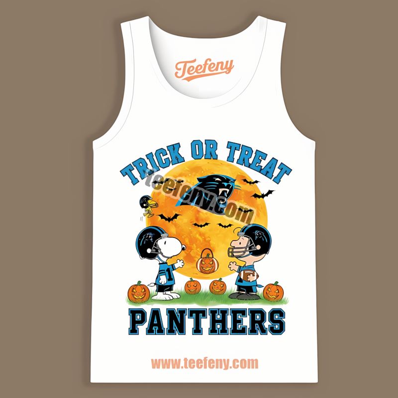 Carolina Panthers Halloween Trick Treat Charlie Snoopy Tanktop Carolina Panthers Halloween Trick Treat Charlie Snoopy Tanktop