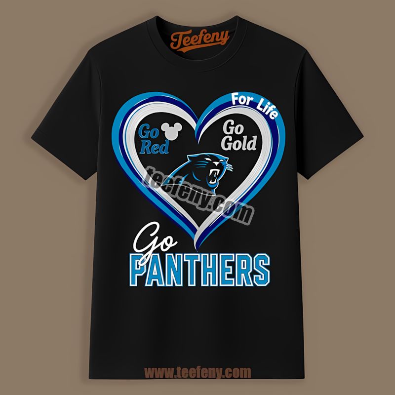 Carolina Panthers Heart Go Red Gold Unisex Shirt