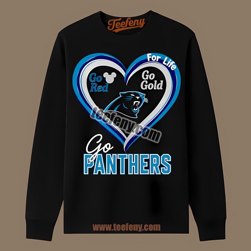 Carolina Panthers Heart Go Red Gold Unisex Long Sleeve Carolina Panthers Heart Go Red Gold Unisex Long Sleeve