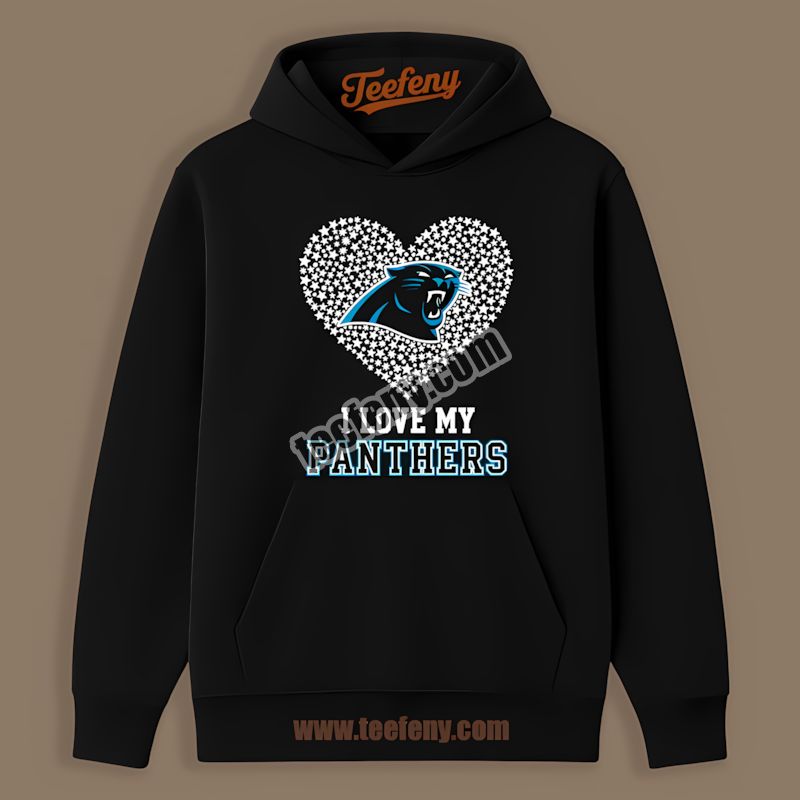Carolina Panthers I Love My Panthers Hoodie With Heart Print Carolina Panthers I Love My Panthers Hoodie With Heart Print