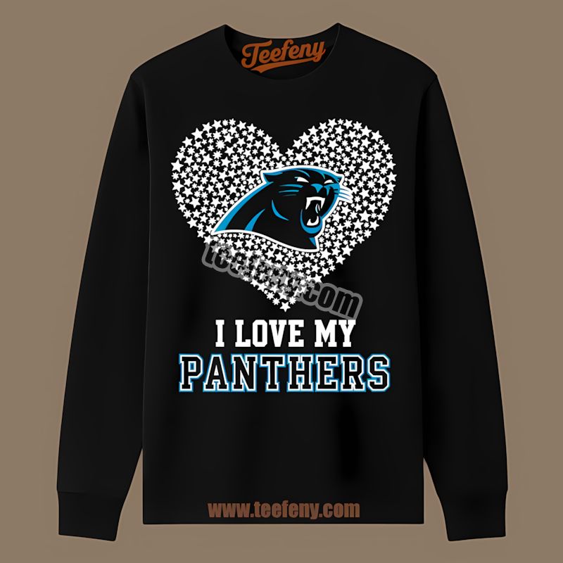 Carolina Panthers I Love My Panthers Long Sleeve With Heart Print Carolina Panthers I Love My Panthers Long Sleeve With Heart Print