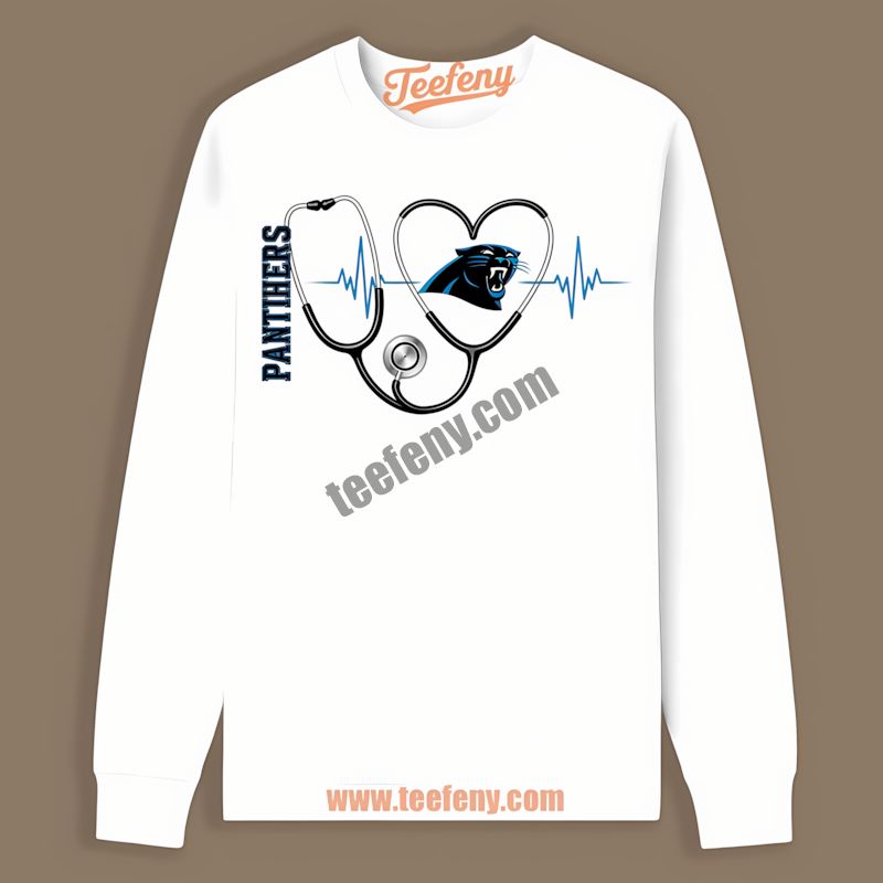 Carolina Panthers Nurse Heartbeat Long Sleeve In Color Design Carolina Panthers Nurse Heartbeat Long Sleeve In Color Design