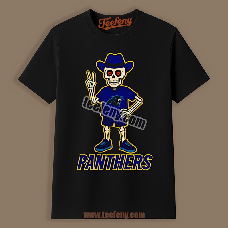 Carolina Panthers Skeleton Cowboy Themed Sports Shirt