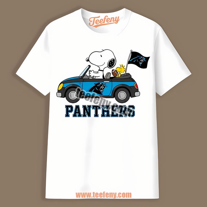 Carolina Panthers Snoopy Driving Car Shirt In Color