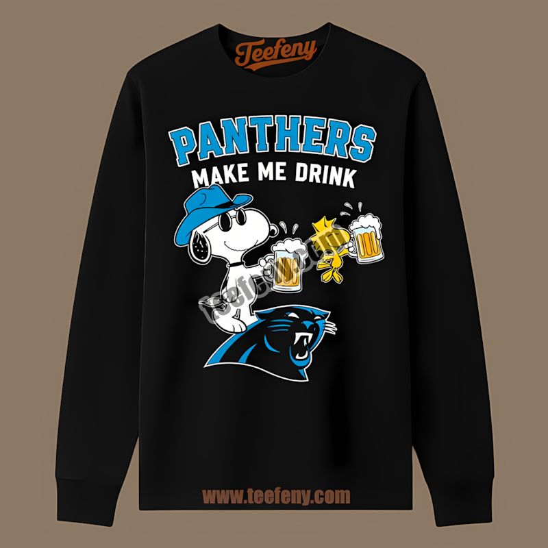 Carolina Panthers Snoopy Make Me Drink Long Sleeve In Cotton Carolina Panthers Snoopy Make Me Drink Long Sleeve In Cotton