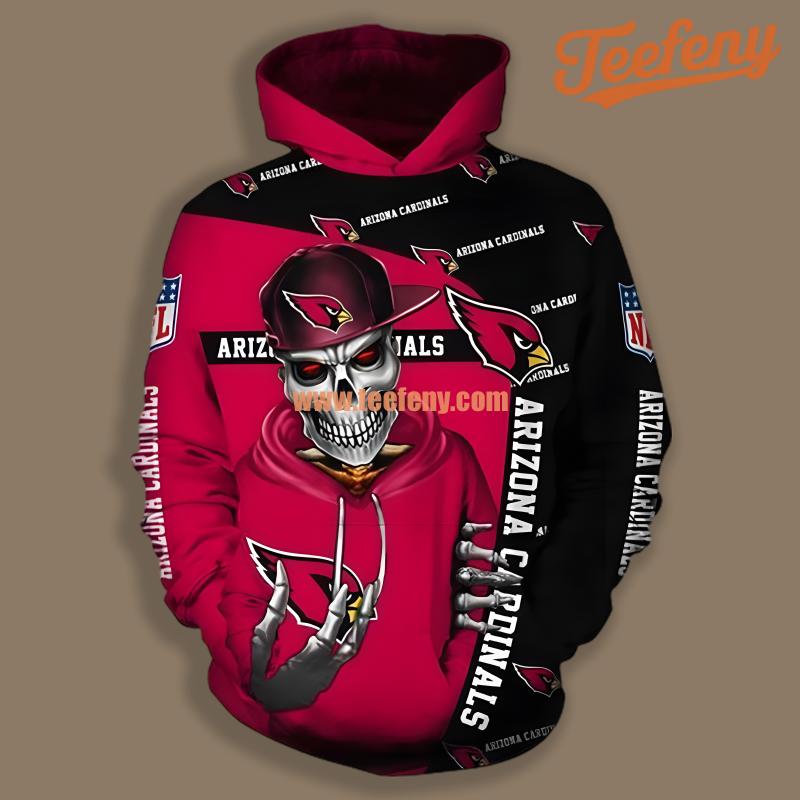 Halloween Arizona Cardinals Skeleton Hiphop 3D Zip Up Hoodie