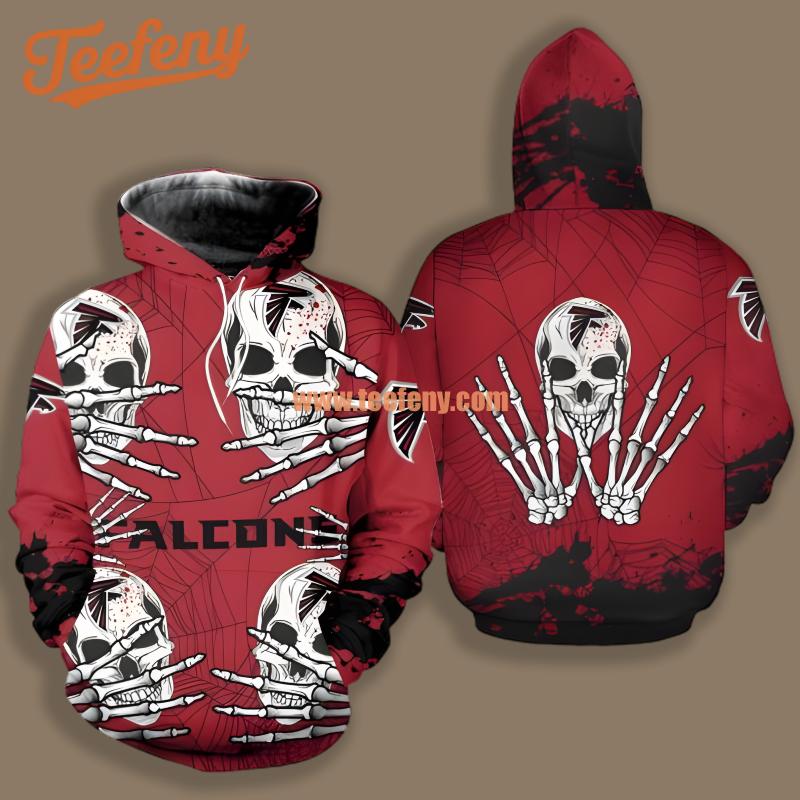 Halloween Atlanta Falcons Skull Skeleton Hands Red 3D Mens Hoodies