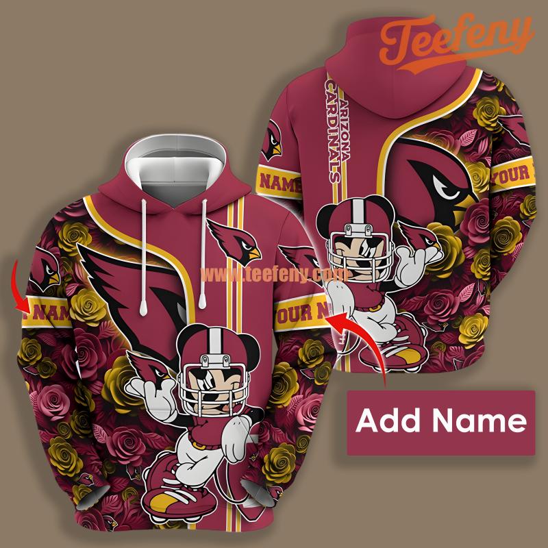 Personalized Arizona Cardinals Disney Mickey 3D Zip Up Hoodies