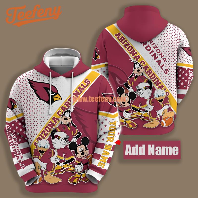 Personalized Arizona Cardinals Mickey Goofy Donald 3D Mens Hoodies