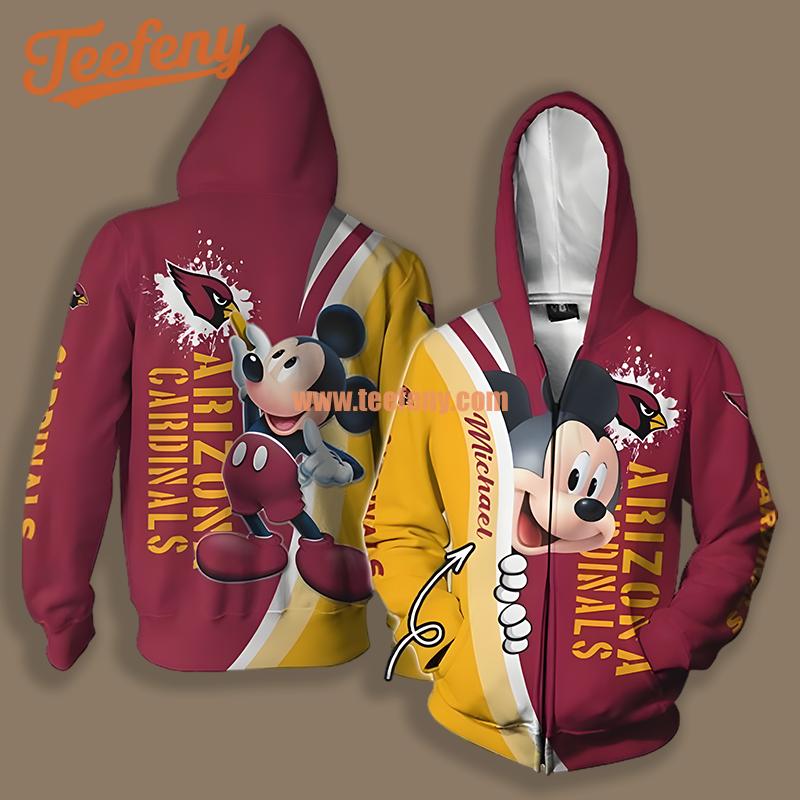 Personalized Arizona Cardinals Mickey Mouse 3D Unisex Hoodies