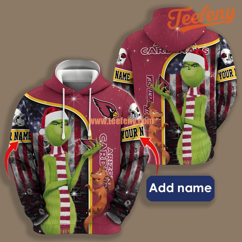 Personalized Arizona Cardinals Xmas Grinch 3D Mens Hoodies