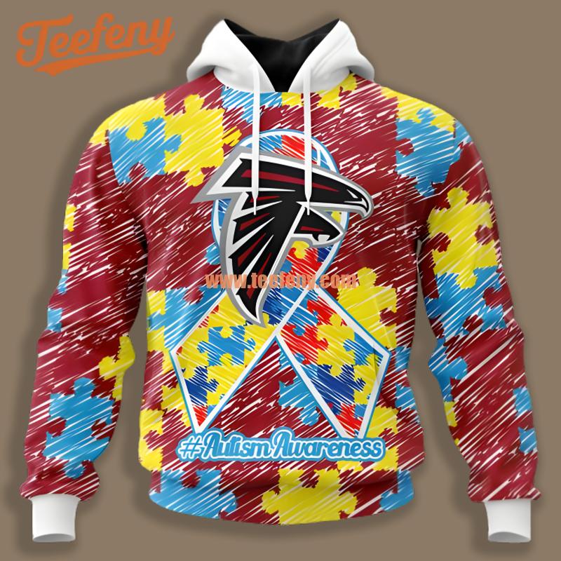 Personalized Atlanta Falcons Puzzle Autism Awareness 3D Womens Hoodies Red