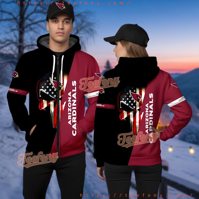 Arizona Cardinals Halloween Skull Face 3D Zip Hoodie