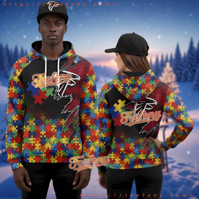 Atlanta Falcons Autism Awareness Puzzle 3D Hoodie Pullover