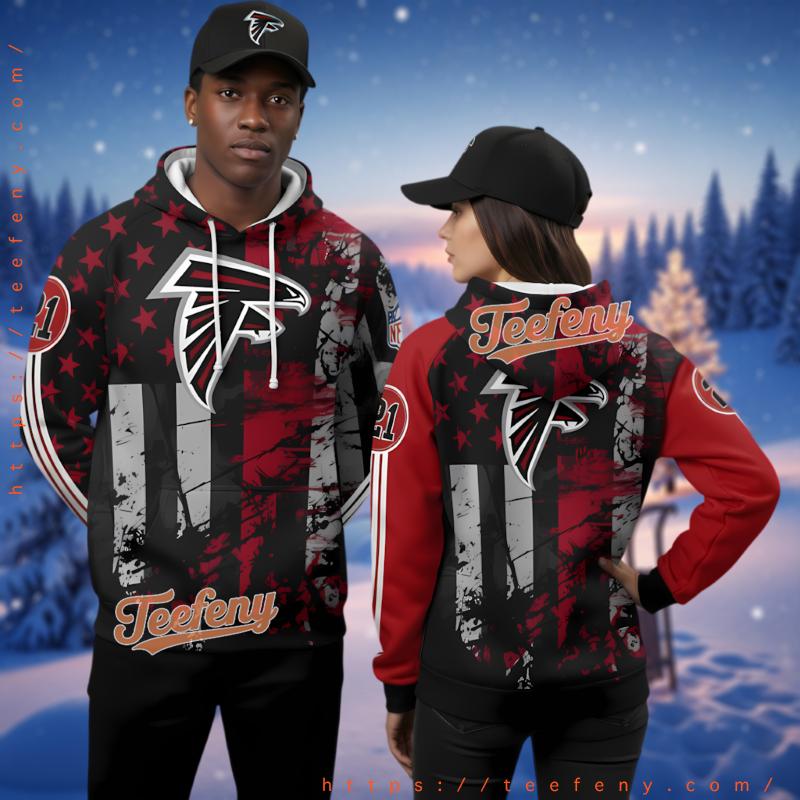 Atlanta Falcons Grunge American Flag 3D Hoodie For Sale