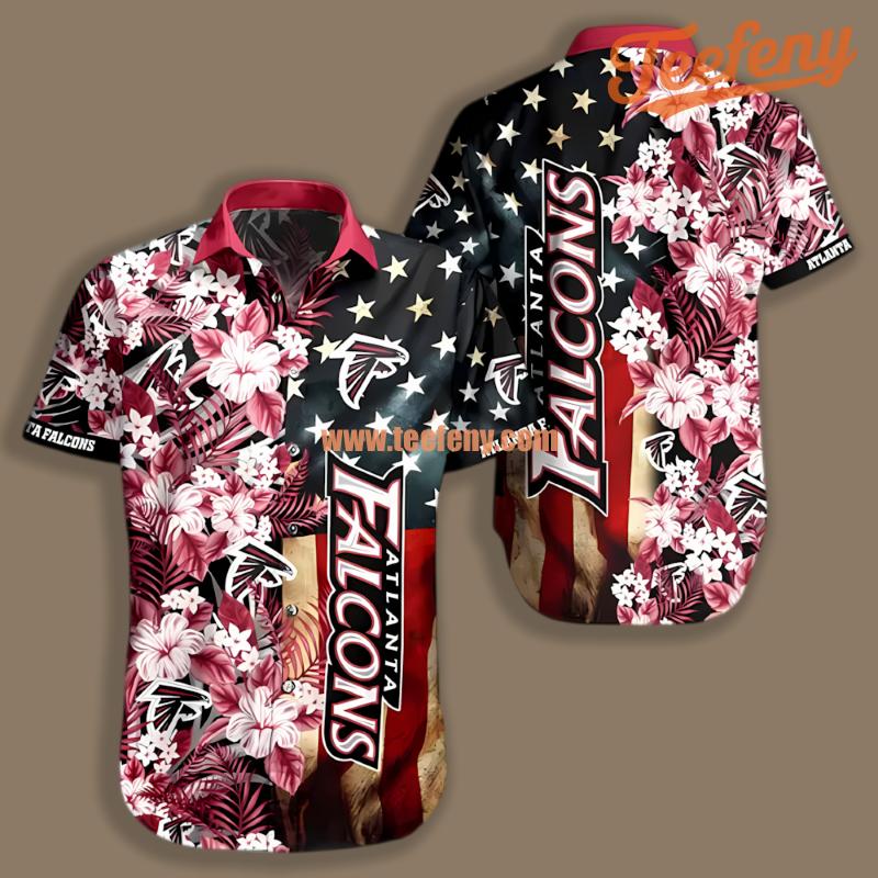 Atlanta Falcons America Flag Vs Hibiscus Red Aloha Hawaiian Shirt Mens