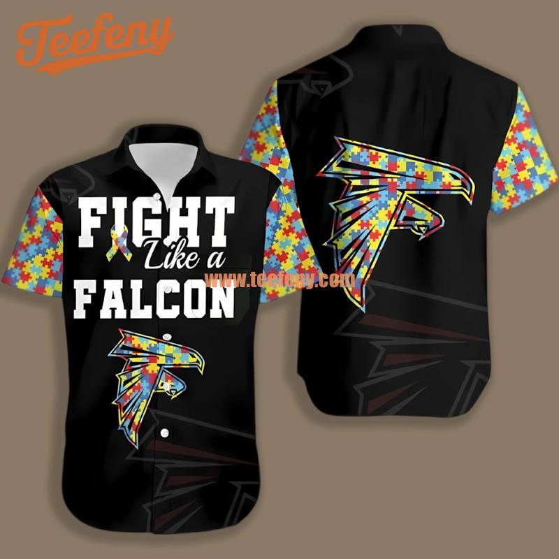 Atlanta Falcons Autism Fight Like Black Hawaiian Button Up Shirt