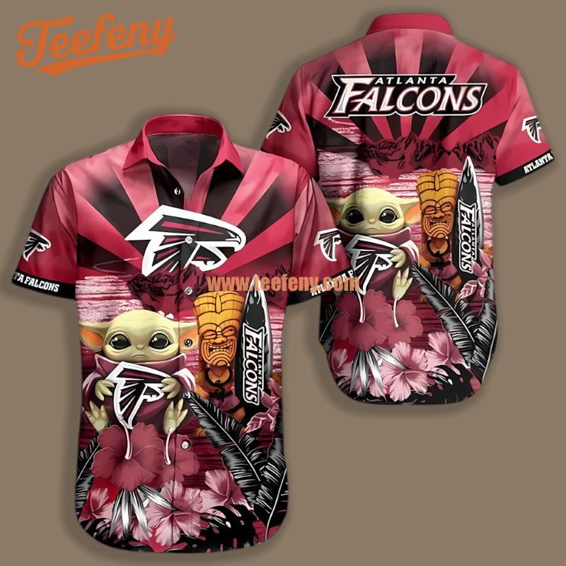 Atlanta Falcons Baby Yoda Vs Tiki Surf Red Cheap Hawaiian Shirt
