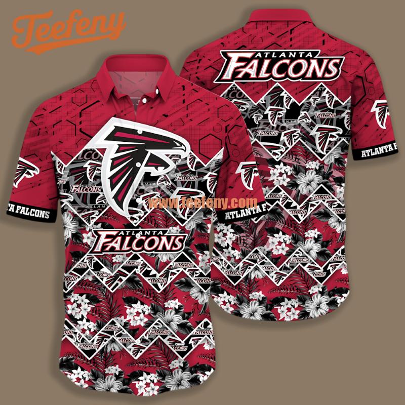 Atlanta Falcons Hibiscus Palm Red Hawaiian Button Up Shirt