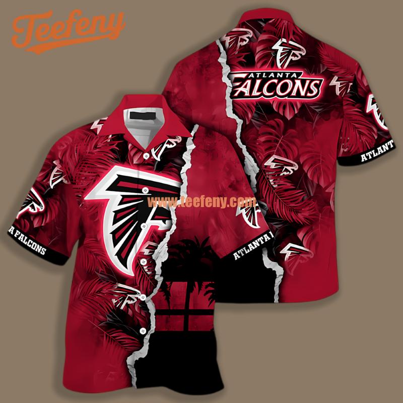 Atlanta Falcons Monstera Leaves Summer Red Aloha Print Shirt