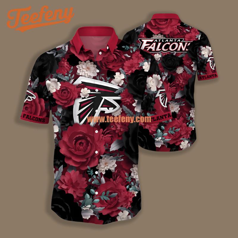 Atlanta Falcons Peony Red Hawaiian Button Down Shirt