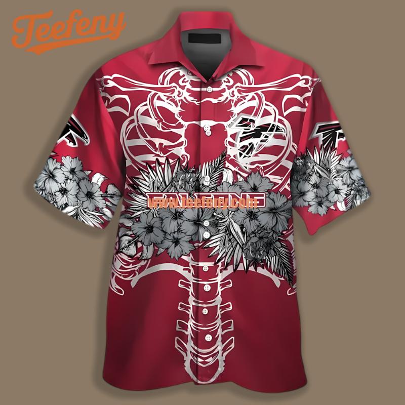 Atlanta Falcons Skeleton Vs Hibiscus Red Stylish Hawaiian Shirt