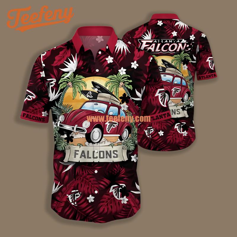 Atlanta Falcons Personalized Monstera Leaves Red Retro Hawaiian Shirt