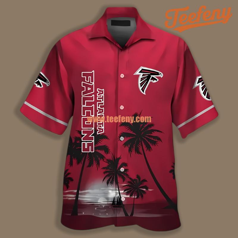 Atlanta Falcons Sunset Coconut Tree Red Hawaiian Button Down Shirt