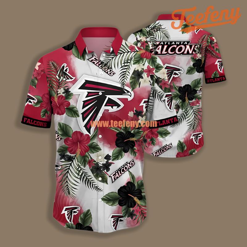 Atlanta Falcons Tropical Hibiscus Red Retro Hawaiian Shirt