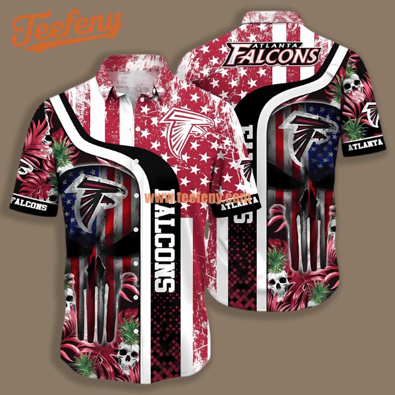Atlanta Falcons Tropical Skull Red Hawaiian Button Up Shirt