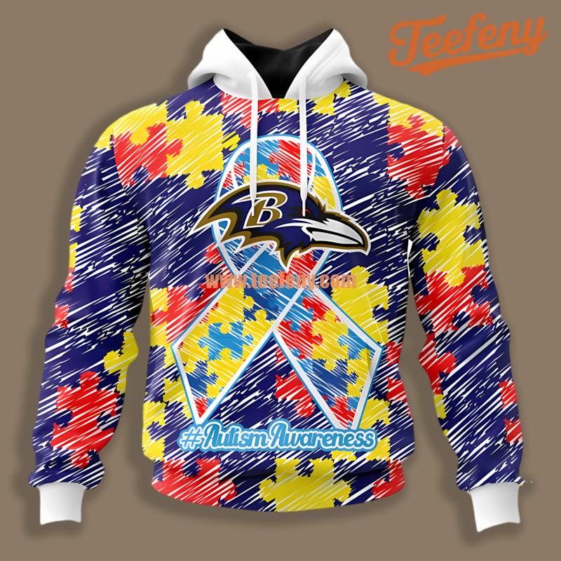 Baltimore Ravens Autism Puzzle Ribbon Blue Yellow 3D For Men