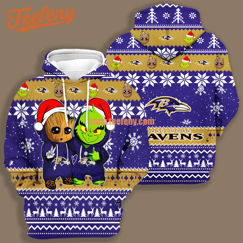 Baltimore Ravens Baby Groot Grinch Blue 3D For Men